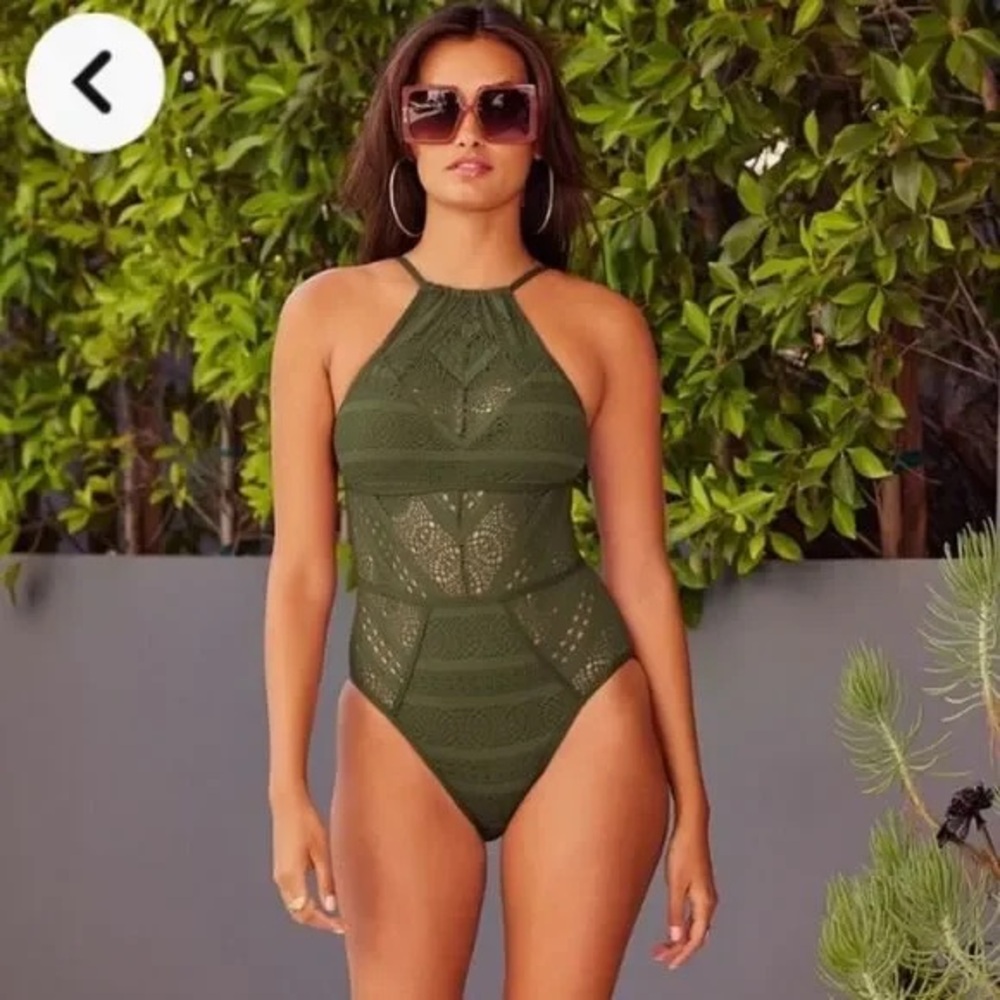 BECCA Olive Green Crochet One Piece Bathing Suit